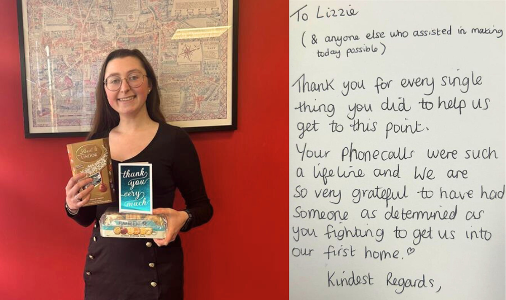 Residential Page - After sales, picture of a review and our after sales team with gifts from a happy vendor