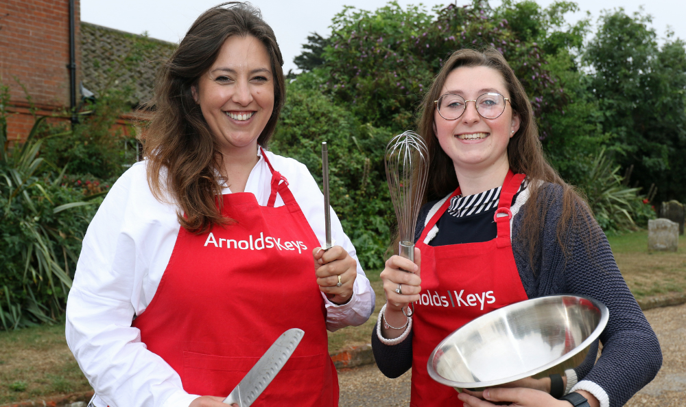 Charlotte Hayward (left) and Lizzie Allen prepare to do battle on the Aylsham Show cookery stage