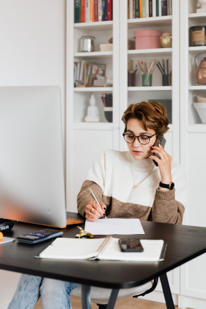 working from home on the phone 