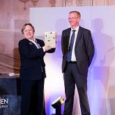 Jan Hytch of Arnolds Keys receives her Lifelong Achievement award from Mike Smith head of Propertymark Qualifications