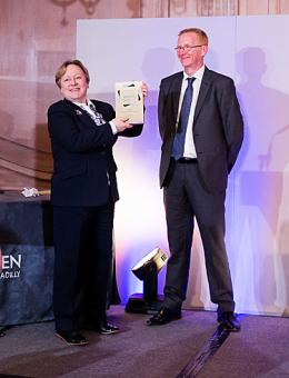 Jan Hytch of Arnolds Keys receives her Lifelong Achievement award from Mike Smith head of Propertymark Qualifications