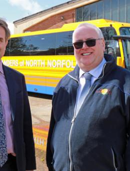 Guy Gowing of Arnolds Keys left and Charles Sanders of Sanders Coaches at the firms new Bessemer Road depot 500px