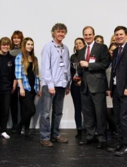 Mason Burrell presents the Arnolds Keys Cup for Drama and Performance to Paston College 620x332